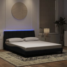 fekete bársony ágykeret LED-világítással 160 x 200 cm