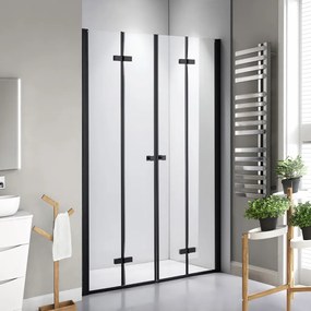 Stuxi Verona Big Black 160 cm széles kétszárnyú csukló zuhanyajtó (80+80 cm), 6 mm vízlepergető üveggel, matt fekete profillal, 195 cm magas