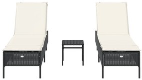 3 részes fekete polyrattan napozóágy szett párnával