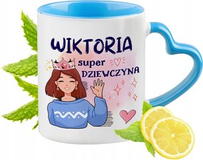 Kék bögre szív alakú füllel Viktória számára Ideális Ajándék