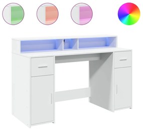 fehér szerelt fa íróasztal LED-világítással 140 x 55 x 91 cm