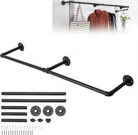 Ruhatartó rúd Acél Fali Akasztó fekete Loft 120CM szett
