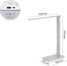 Brilagi - LED érintős asztali lámpa, dimmelhető, vezeték nélküli QI töltő, LED/7W/5V, 3000/4000/6000K, fehér