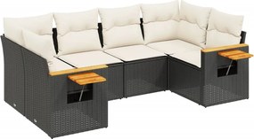 vidaXL 6 részes fekete polyrattan kerti ülőgarnitúra párnákkal