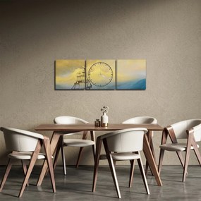 Kép - Egy hajó festménye a tengeren (órával) (90x30 cm)
