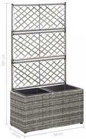 szürke rácsos polyrattan magaságyás 2 kaspóval 58 x 30 x 107 cm