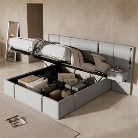 Kárpitozott ágy 180x200 cm hidraulikus széles fülcsapágy Pu szürke