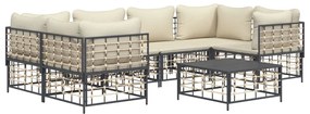 7 részes antracitszürke polyrattan kerti ülőgarnitúra párnákkal