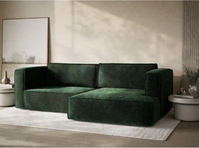 Sötétzöld zsenília kinyitható-tárolóhelyes sarokkanapé (jobb oldali-heverő résszel) Velto – Maison de Rêve
