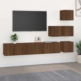 Barna tölgyszínű falra szerelhető szerelt fa TV-szekrény