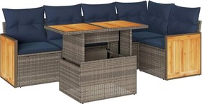 vidaXL 6 részes szürke polyrattan akácfa kerti ülőgarnitúra párnákkal
