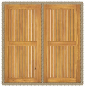 bézs polyrattan és tömör akácfa kerti asztal 109 x 107 x 74 cm