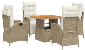vidaXL 5 részes bézs polyrattan kerti étkezőgarnitúra párnákkal