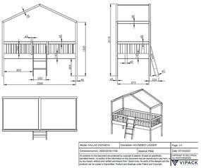 Fehér házikó alakú-magasított borovi fenyő gyerekágy 90x200 cm DALLAS – Vipack