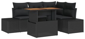 5 db-os Kerti Étkező Garnitúra párnákkal, fekete poli rattan és akác