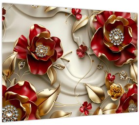 Kép - 3D piros-arany virágok (70x50 cm)