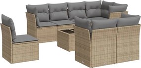 vidaXL 9 részes bézs polyrattan kerti ülőgarnitúra párnákkal