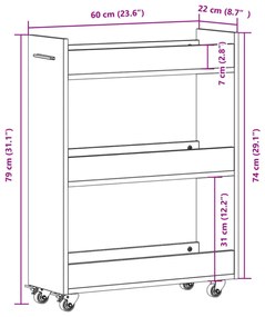 barna tölgy színű szerelt fa szekrény kerekekkel 60x22x79 cm