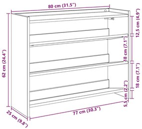 fekete szerelt fa cipőtároló szekrény 80x25x62 cm