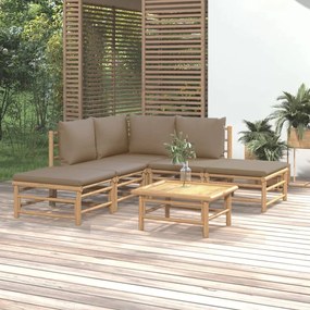 vidaXL 6 részes bambusz kerti ülőgarnitúra tópszínű párnákkal