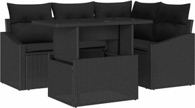vidaXL Kerti Kanapé Szett párnával tárolóval 5 pcs Fekete polirattan