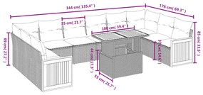 11 részes fekete polyrattan kerti ülőgarnitúra párnákkal