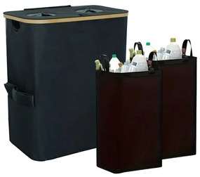 Szelektív palackgyűjtő két rekeszes 140l fekete