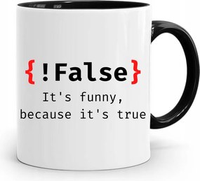 Fekete Programozó Informatika Bögre !false nyomott mintával, fényképpel