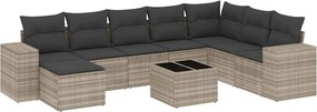 vidaXL 9 részes világosszürke polyrattan kerti ülőgarnitúra párnával