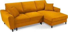 Mustársárga kordbársony kinyitható tárolóhelyes sarokkanapé (jobb oldali-heverő résszel) Kyoto – Cosmopolitan Design