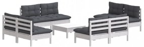 9 részes fenyőfa kerti ülőgarnitúra antracitszürke párnákkal