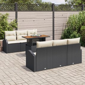 7 darabos kerti kanapé szett párnákkal fekete poli-rattan, 2 személyes kerti kanapé tárolóval és párnákkal fekete poli-rattan