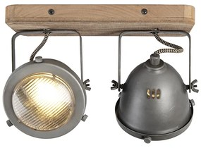Ipari spotlámpa acélból, fa szerelőlappal és dönthető 2 lámpával - Emado