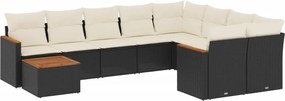 vidaXL 10 részes fekete polyrattan kerti ülőgarnitúra párnákkal