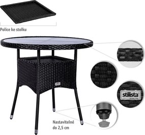 STILISTA Kerti asztal  80 x 80 x 75 cm polyrattan fekete