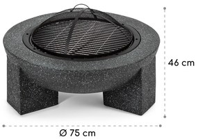 Troja, tűzrakóhely, grill, Ø 75 cm, szikrafogó, acél, műkő, MgO, tűzálló