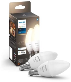 Philips Hue White B39 E14 LED gyertya fényforrás 5,5W, 2700K, 470 lm, 220-240V, 2 db