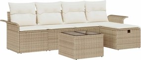 vidaXL Kerti Kanapé Szett párnával 6 pcs Beige és krém polirattan