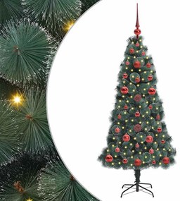 Műfenyő világítással és gömbkészlettel Zöld 120 cm PET