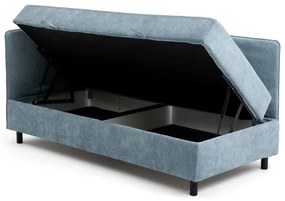 Kék kárpitozott ágyneműtartós egyszemélyes ágy matraccal 90x200 cm Avela – Bonami Selection