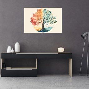 Kép – Duális fa pillangóval (90x60 cm)