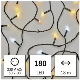LED karácsonyi fényfüzér, 18 m, kültéri és beltéri, meleg/hideg fehér, időzítő