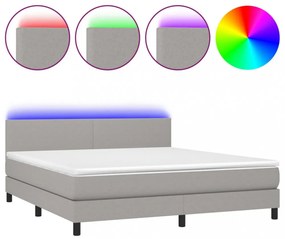 világosszürke szövet rugós és LED-es ágy matraccal 160x200 cm