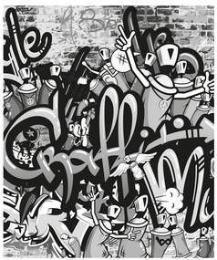 Fotótapéta szürke graffiti fal - 225x270 - cm