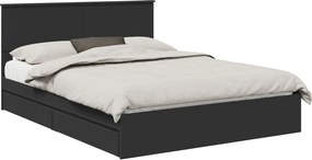 vidaXL Tárolós Ágy fejtámlával fiókkal Fekete 150 x 200 cm Faanyag