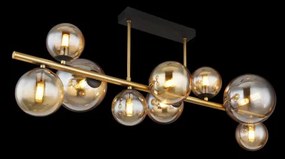 Globo 56135-9D Mennyezeti lámpa fém fekete matt, fém sárgaréz matt, üveg borostyán, HxSzxM.: 870x300x380mm, üveg méret 5X ø: 10 cm, 4X ø: 12 cm, 9x G9 LED 3.5W 230V, 80lm/fej 3000K, 10676 LED izzóval