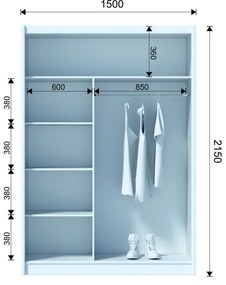 Tükrös gardróbszekrény SANTINO 150x215 cm fekete/craft tölgy