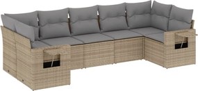 vidaXL 7 részes bézs polyrattan kerti ülőgarnitúra párnákkal