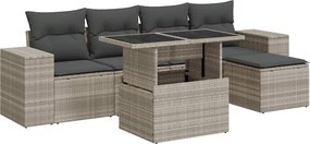 vidaXL 6 részes világosszürke polyrattan kerti ülőgarnitúra párnákkal