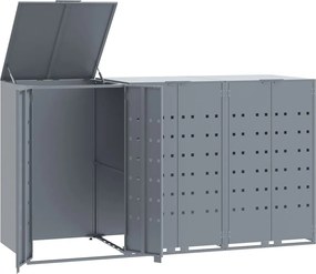 vidaXL szürke acél kerekes tároló 3 szemeteskukához 207 x 79 x 117 cm